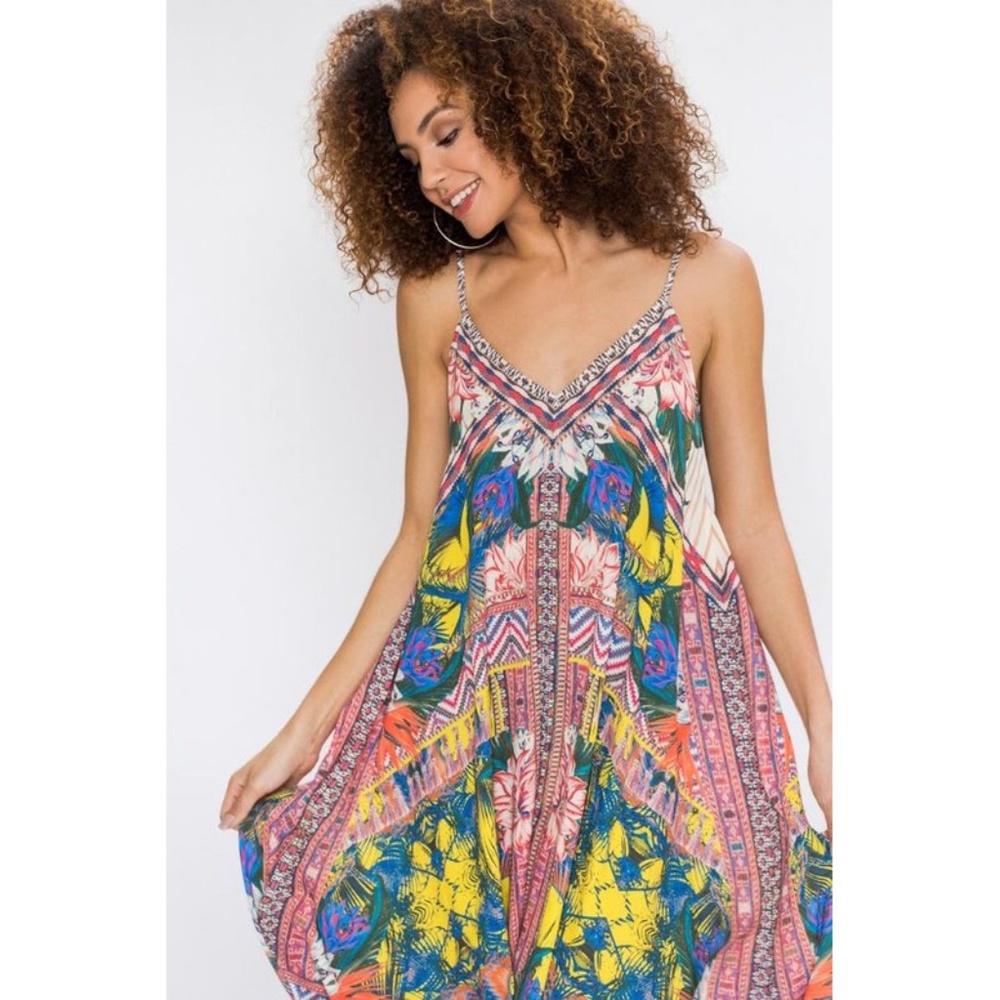 exotic printed handkerchief dress